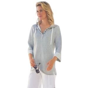 Soft Surroundings Just Beachy French Terry Pullover Henley Sweatshirt Medium